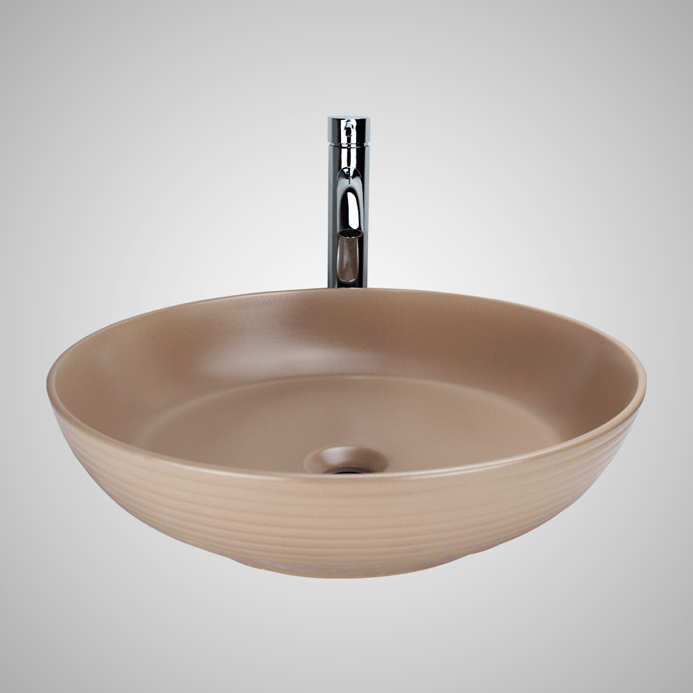 Almy Vitreous China Decorated Vessel Sink - Matte Tan