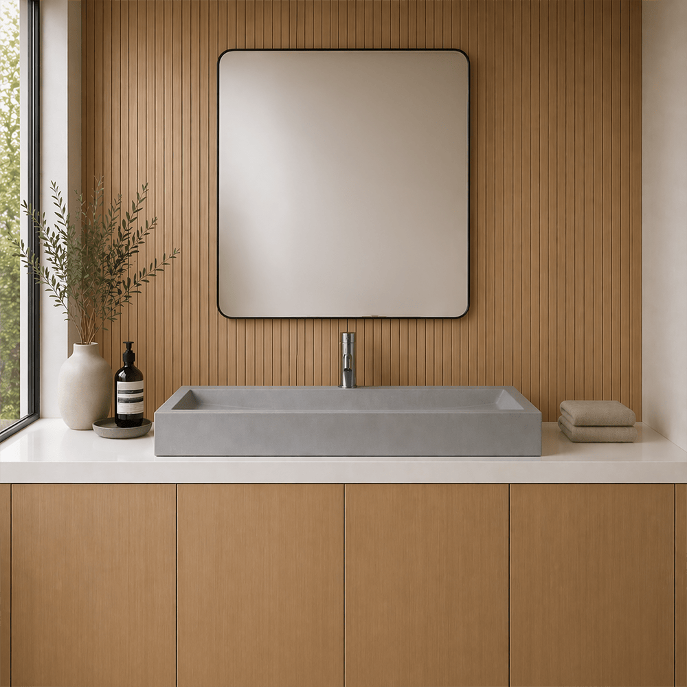 Amador Rectangular Cast Concrete Vessel Sink - Light Grey