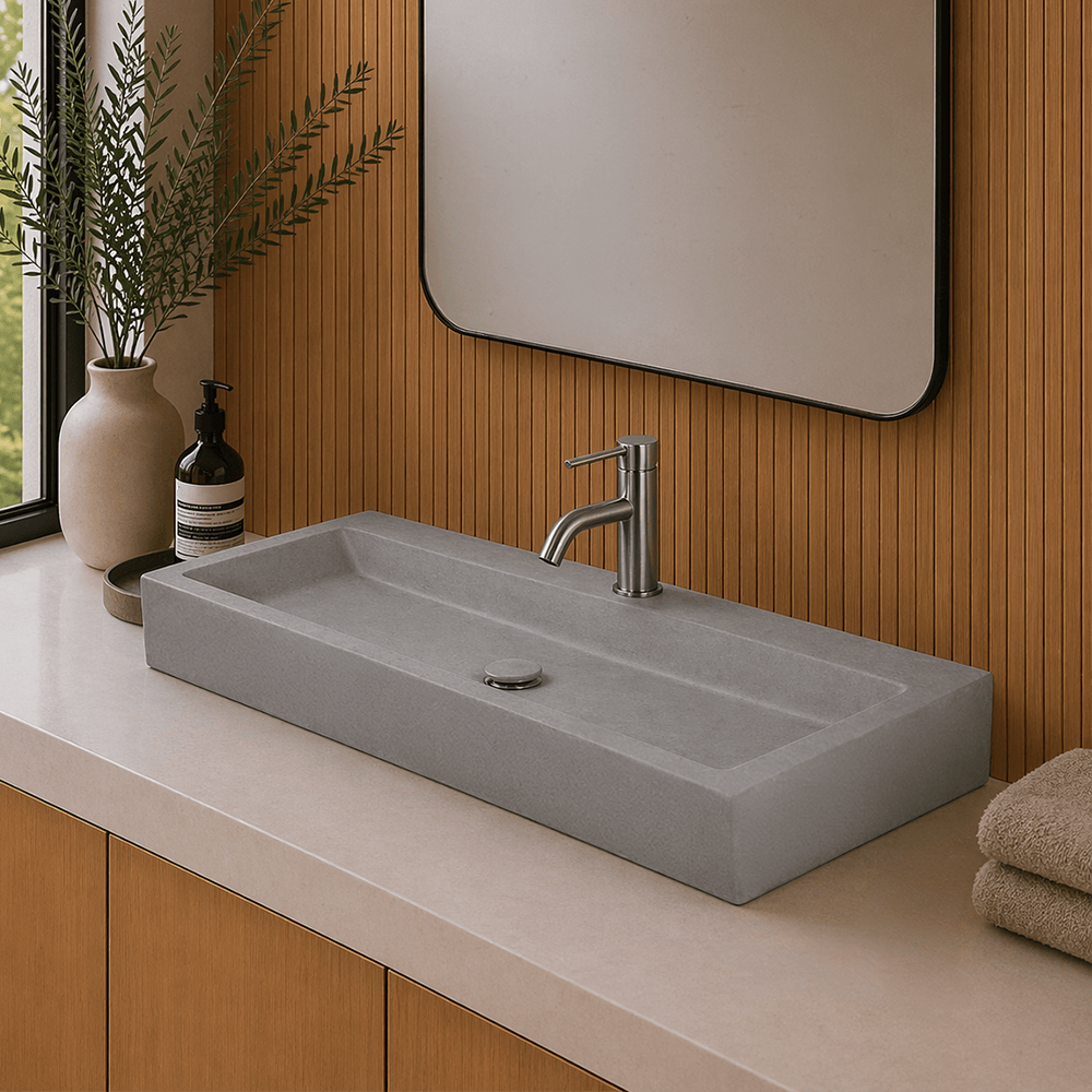 Amador Rectangular Cast Concrete Vessel Sink - Light Grey