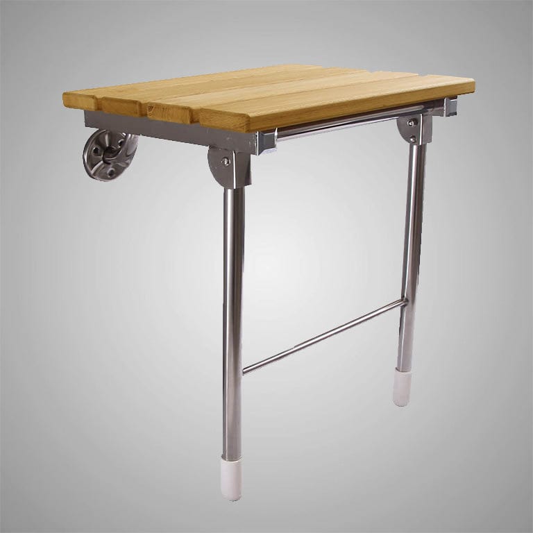 Arrey Wall-Mount Teak Folding Shower Seat with Legs