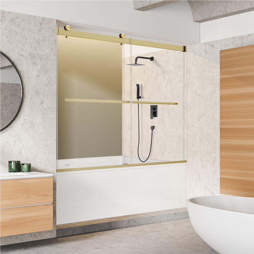 Ava 60" W x 58" H By Pass Frameless Tub Door with Clear Glass