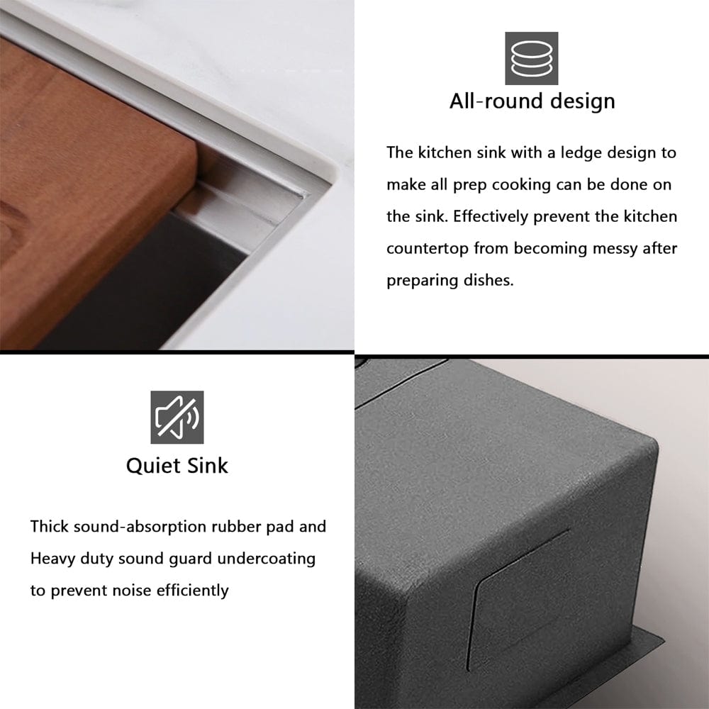 Bolton Stainless Steel Single-Bowl Workstation Farmhouse Sink with Offset Drain - Gunmetal Black