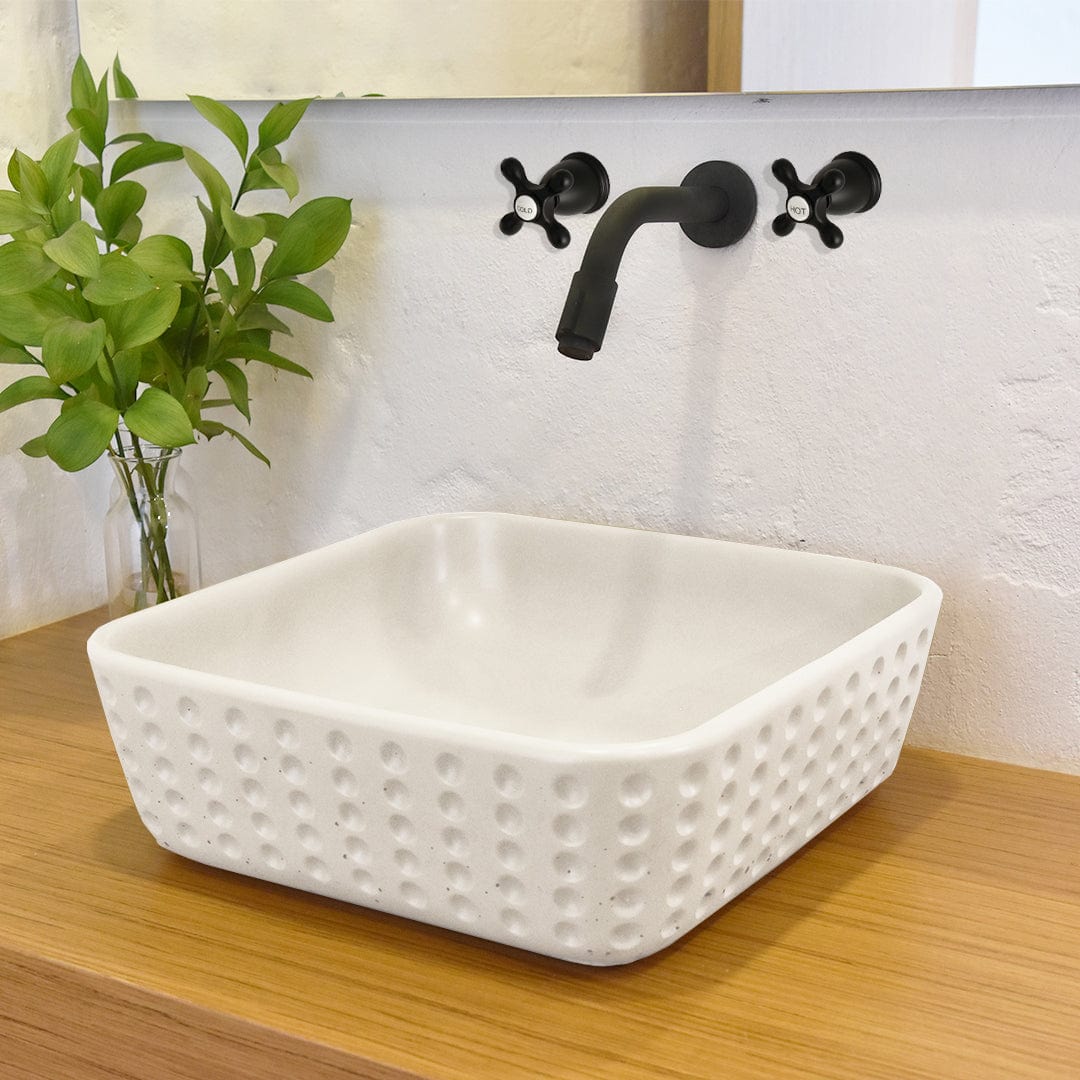 Bornchen Square Cast Concrete Vessel Sink - White