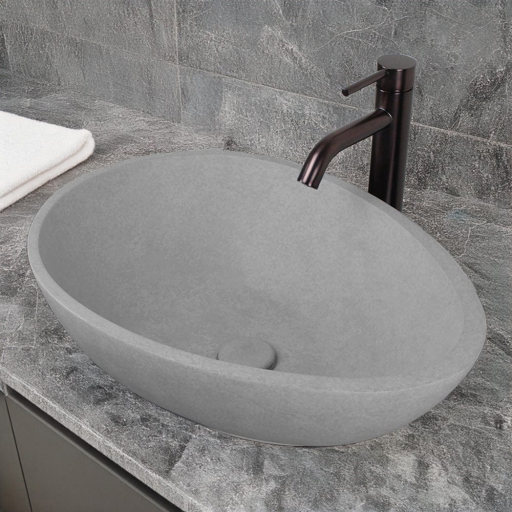Brant Oval Cast Concrete Vessel Sink - Light Gray