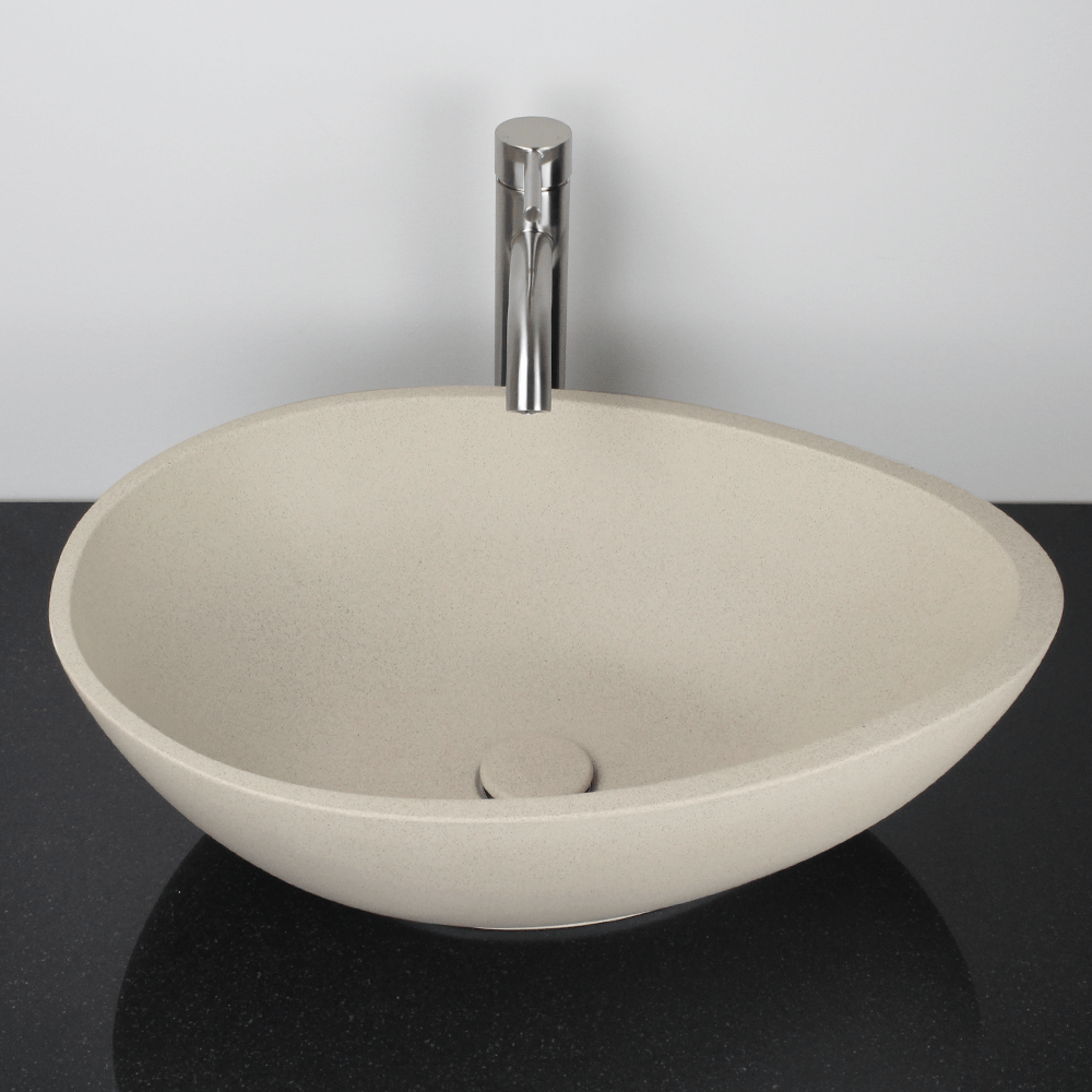 Brant Oval Cast Concrete Vessel Sink - White Sandstone