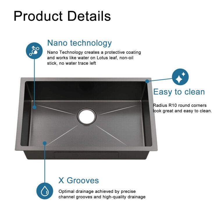 Colby Stainless Steel Single-Bowl Undermount Sink with Offset Drain - Gunmetal Black