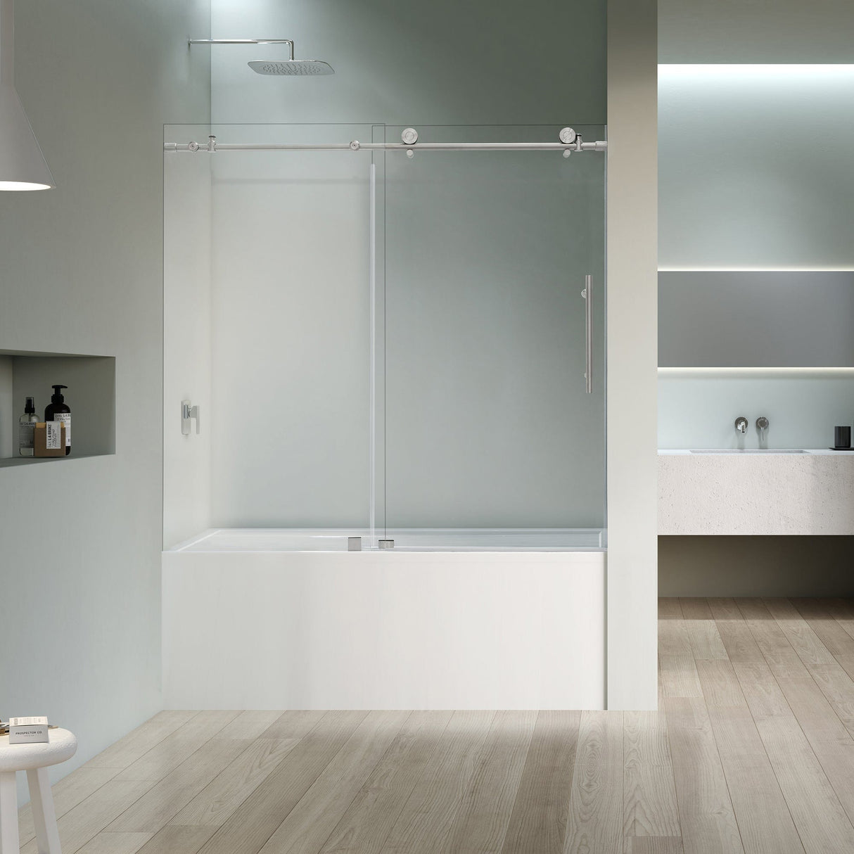 Cosette 60" W x 58" H Single Sliding Frameless Tub Door with Clear Glass