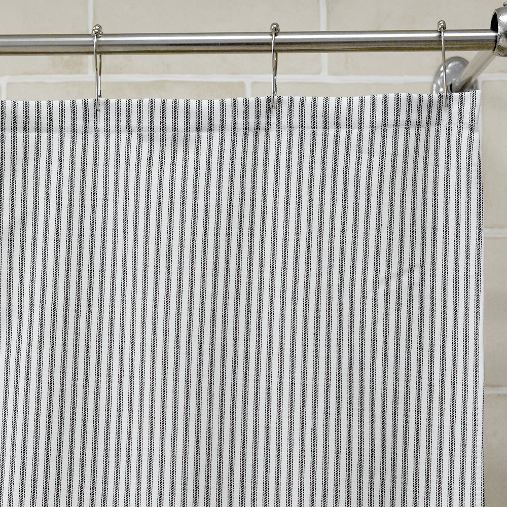 Cotton Duck Shower Curtain - White/Black Stripes