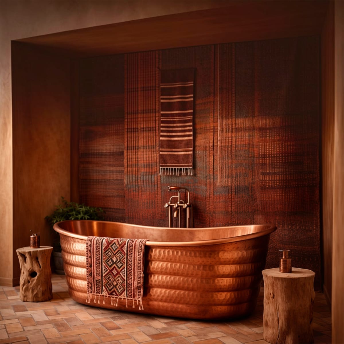 66" Elara Hammered Copper Double-Slipper Freestanding Tub