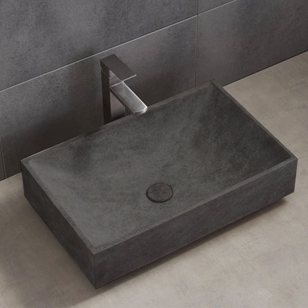Feppder Rectangular Cast Concrete Vessel Sink - Dark Gray with Textured Finish