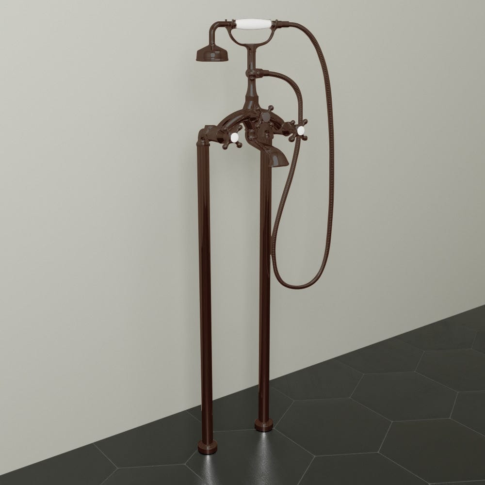 Freestanding Telephone Tub Faucet and Supply Lines - Angular Body and Cross Handles