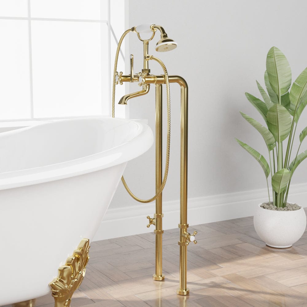 Freestanding Telephone Tub Faucet, Supply Lines and Shutoff Valves - Cross Handles