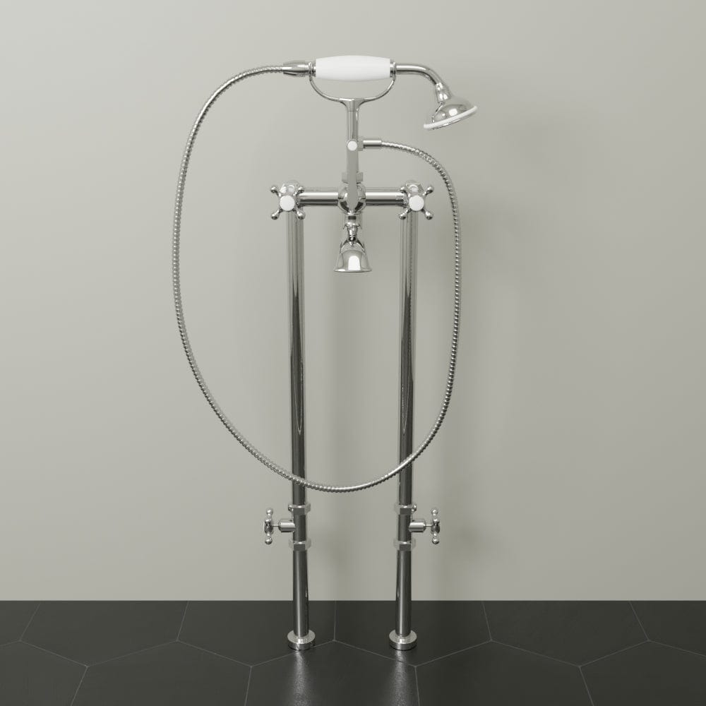 Freestanding Telephone Tub Faucet, Supply Lines and Shutoff Valves - Cross Handles