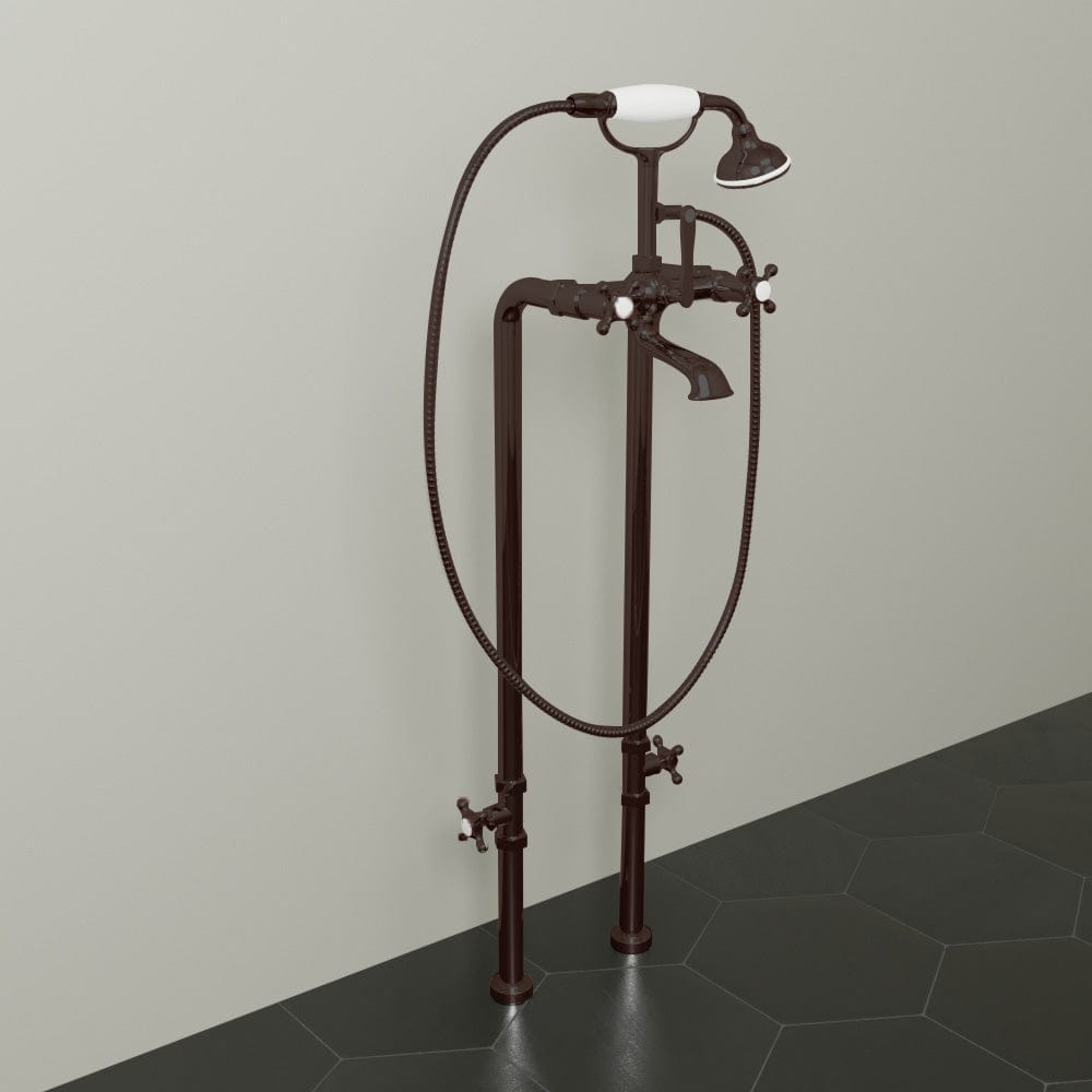 Freestanding Telephone Tub Faucet, Supply Lines and Shutoff Valves - Cross Handles
