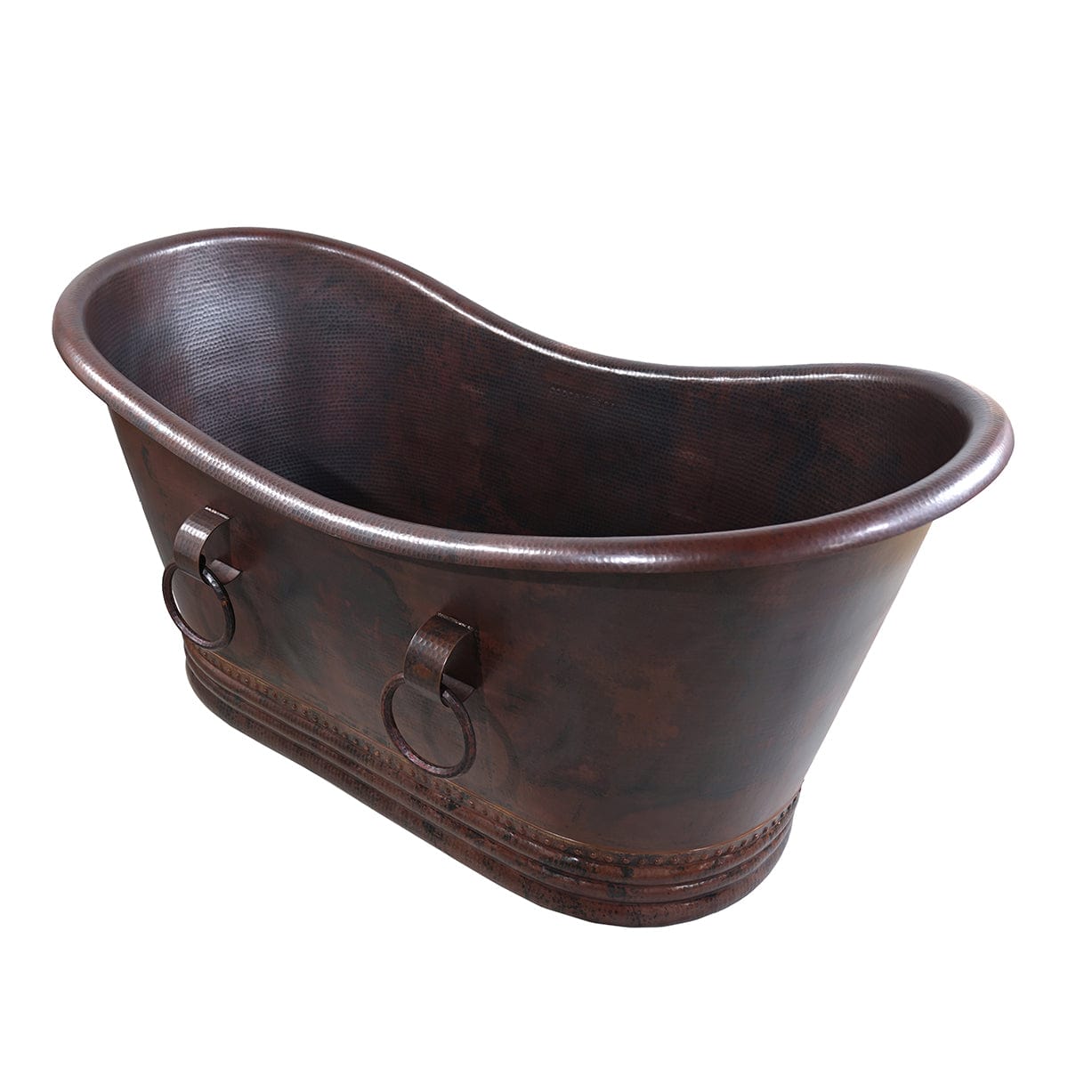 Gepper Hammered Copper Double-Slipper Roll-Top Tub with Pedestal