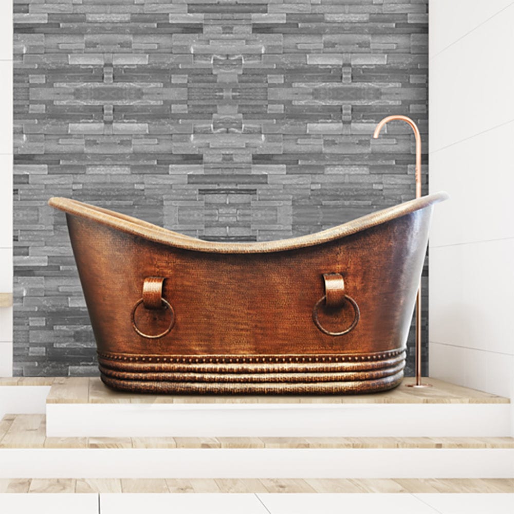 Gepper Hammered Copper Double-Slipper Roll-Top Tub with Pedestal