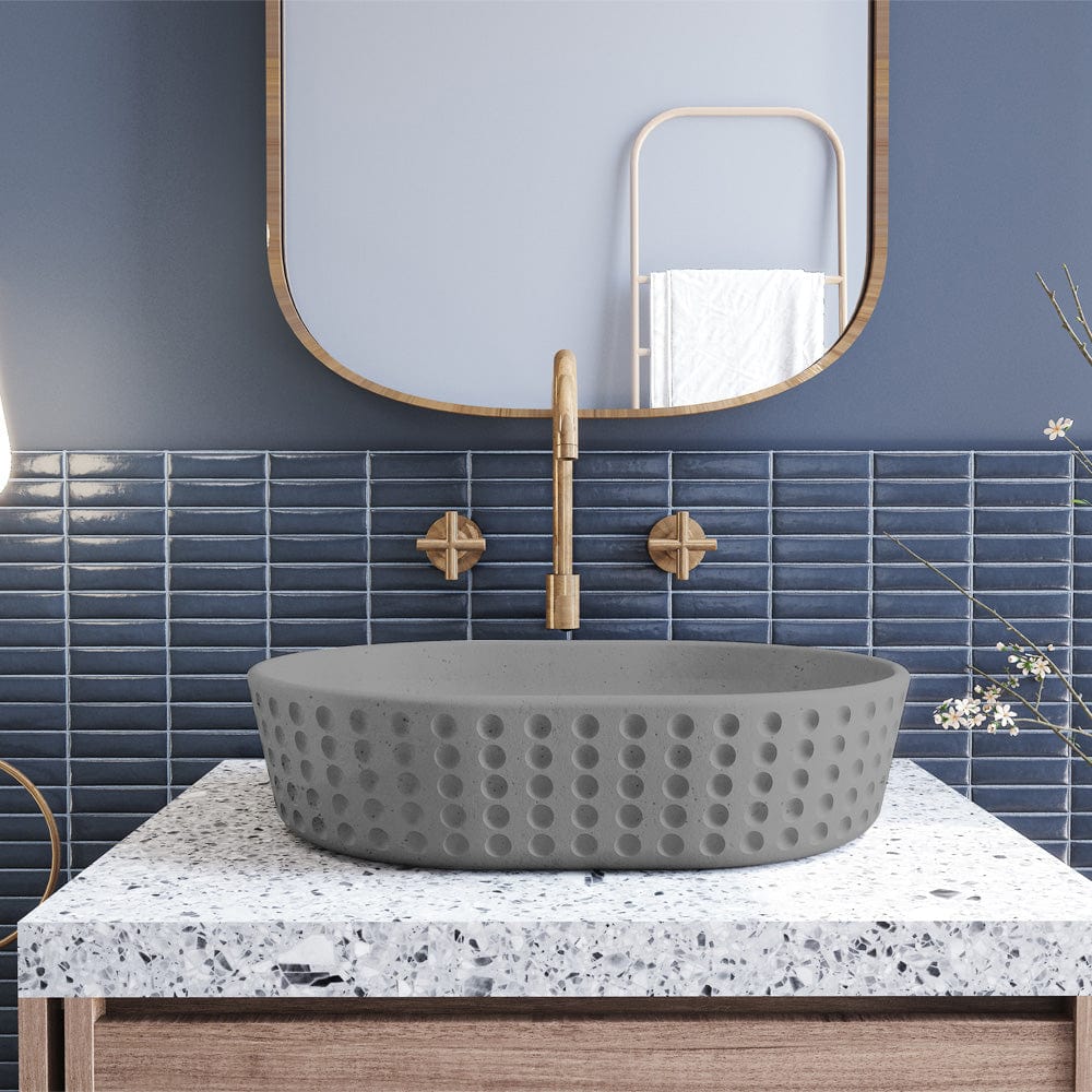 Gerzen Oval Cast Concrete Vessel Sink - Dark Grey