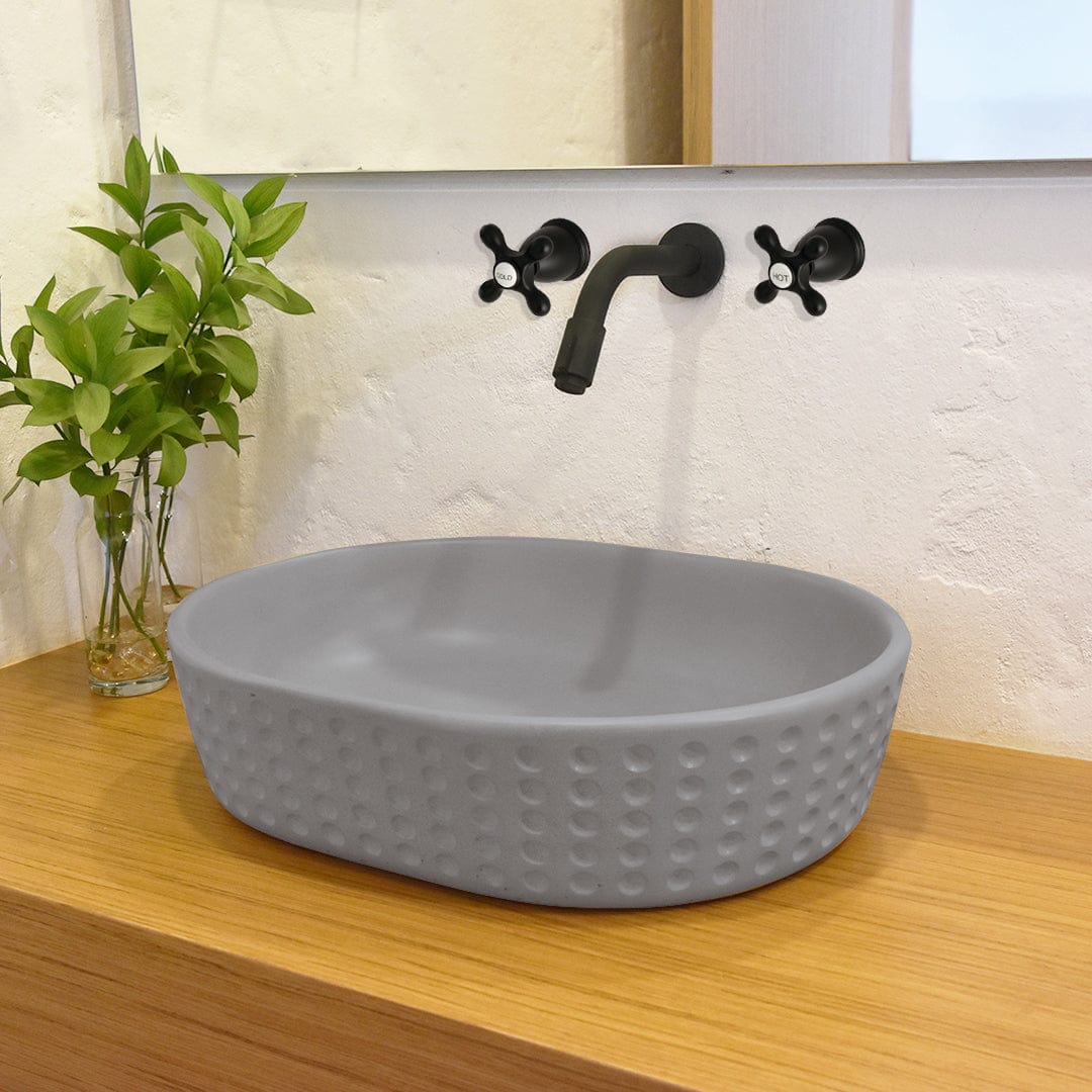 Gerzen Oval Cast Concrete Vessel Sink - Dark Grey