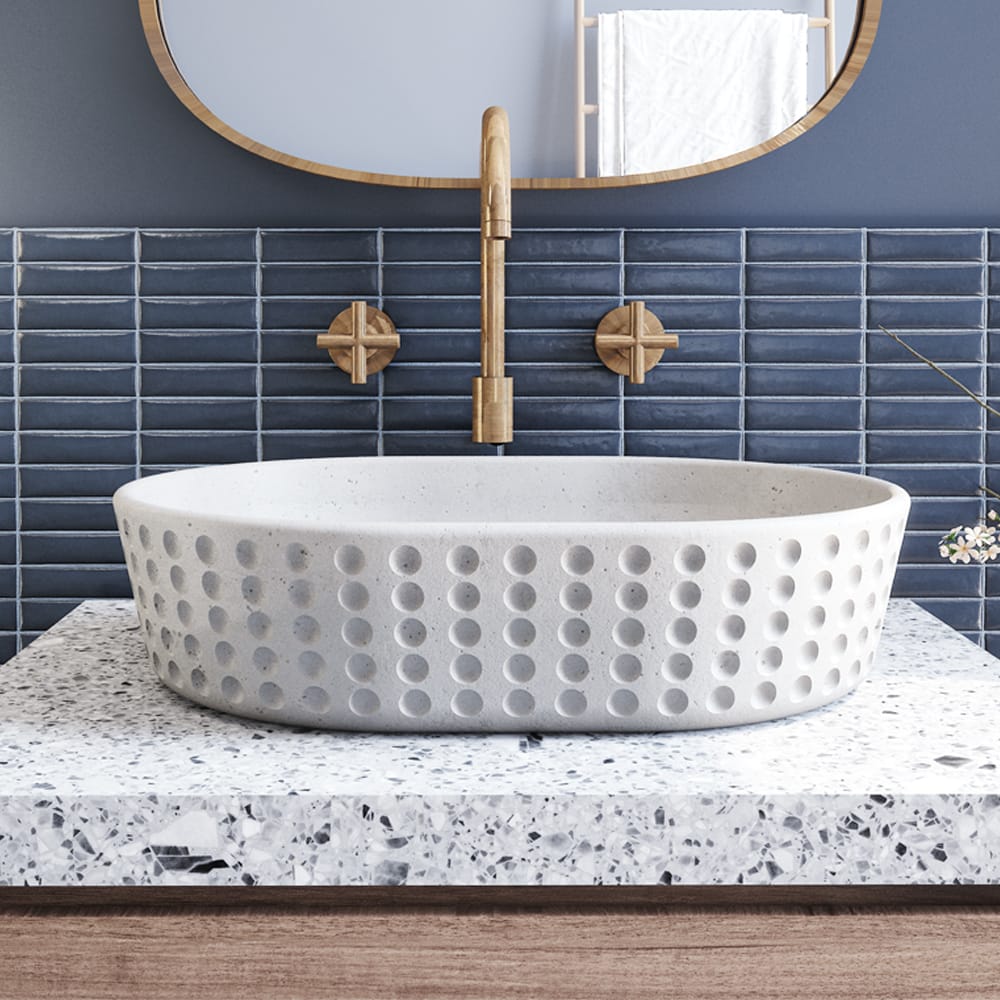 Gerzen Oval Cast Concrete Vessel Sink - White