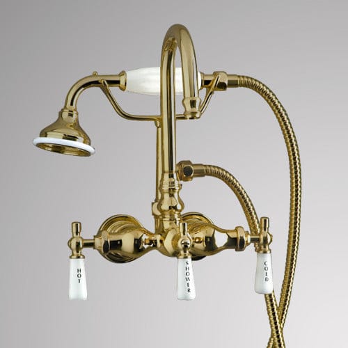 Gooseneck Leg Tub Wall-Mount Diverter Faucet with Hand Shower