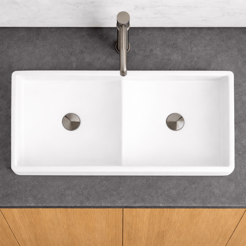 Gurney Vitreous China Double-Bowl Vessel Sink