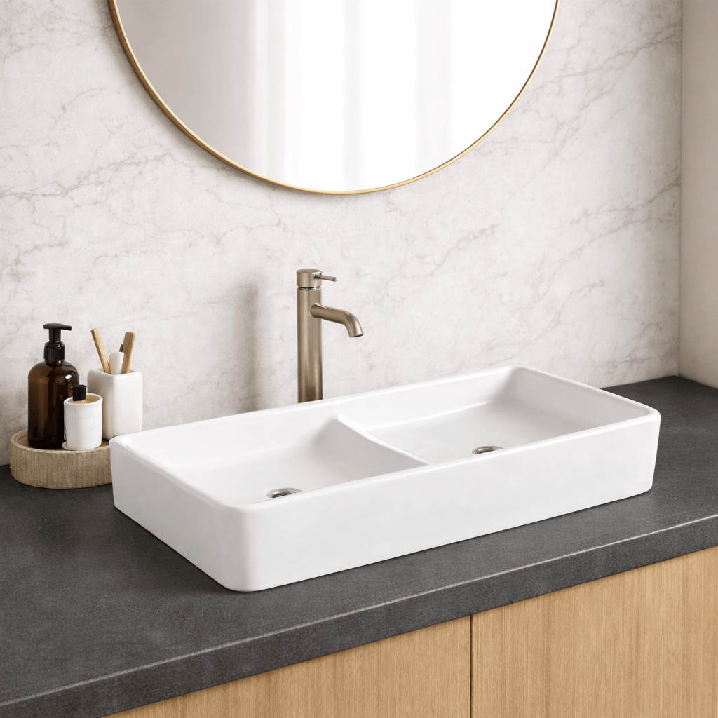Gurney Vitreous China Double-Bowl Vessel Sink