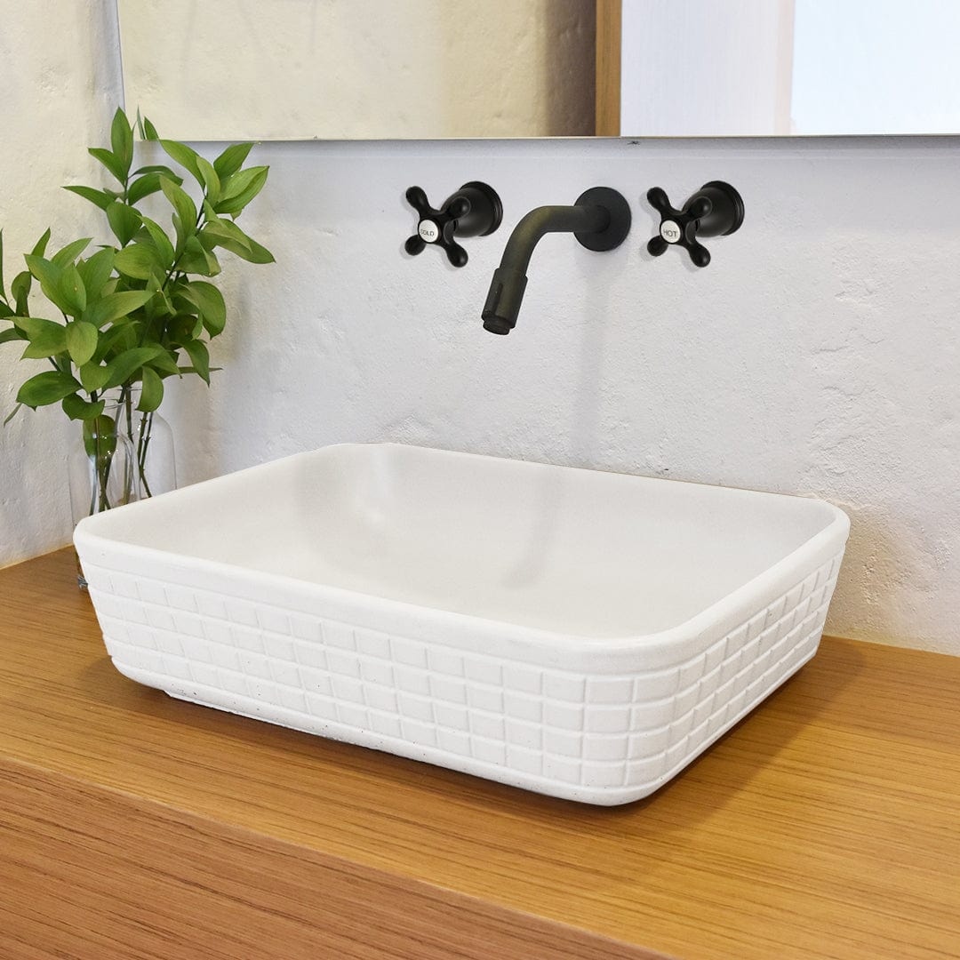 Harter Rectangular Cast Concrete Vessel Sink - White