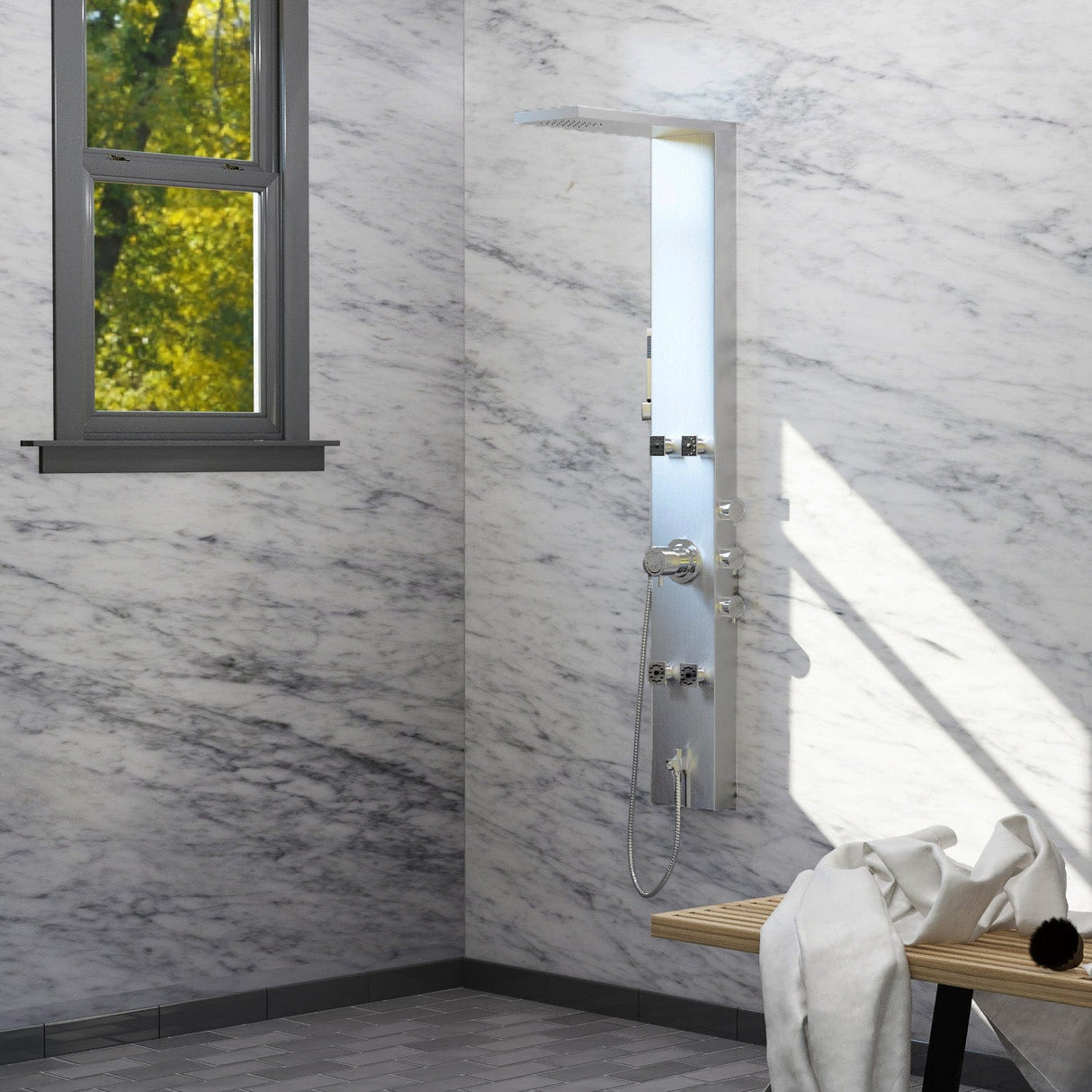 Herdis Pressure Balance Stainless Steel Shower Panel with Hand Shower