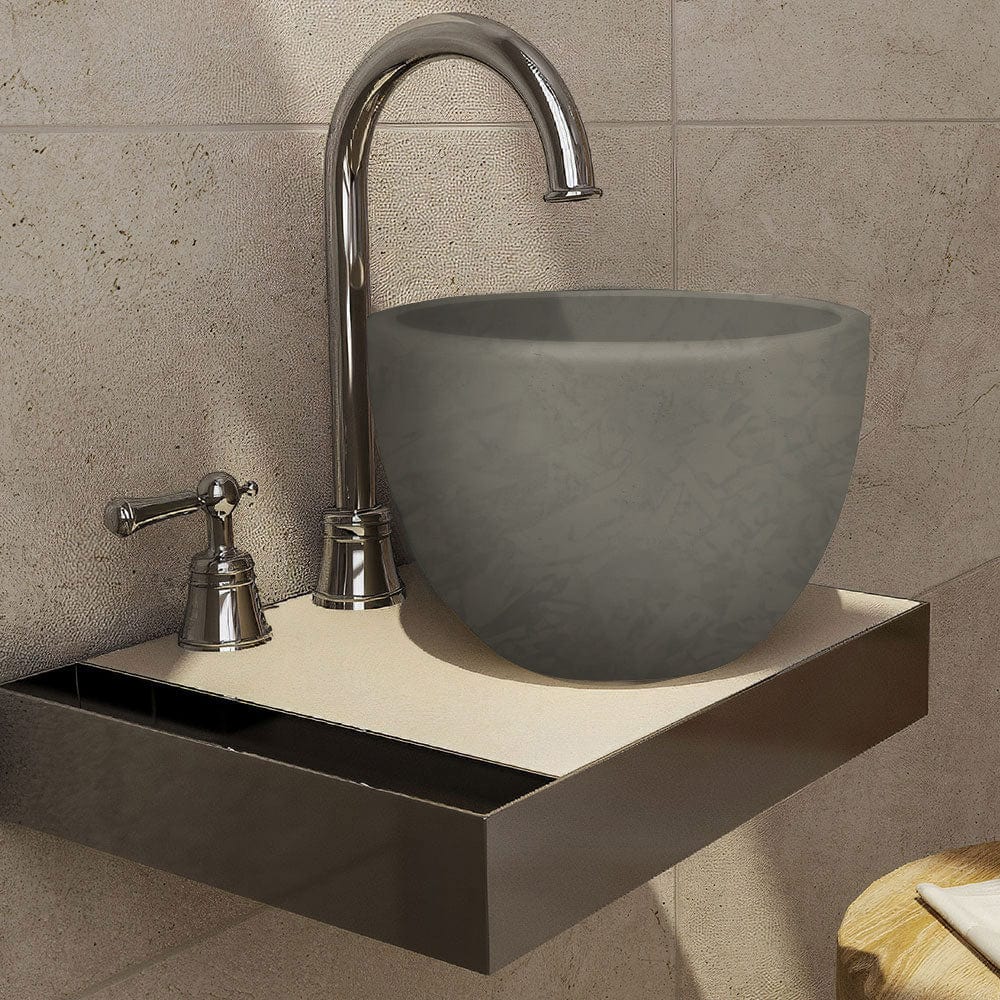 Humboldt Round Cast Concrete Vessel Sink - Dark Gray with Textured Finish