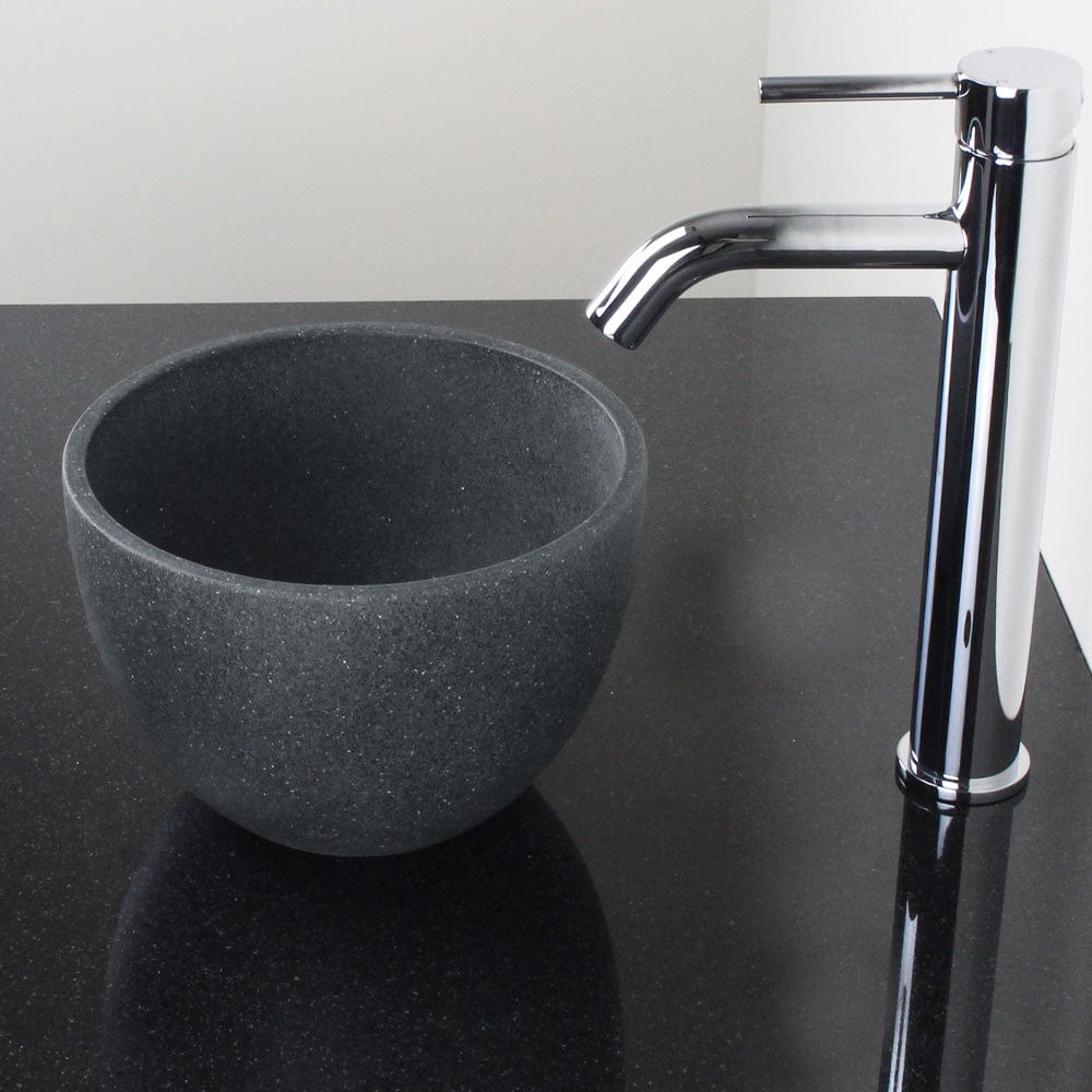 Humboldt Round Cast Concrete Vessel Sink - Speckled Dark Gray Sandstone