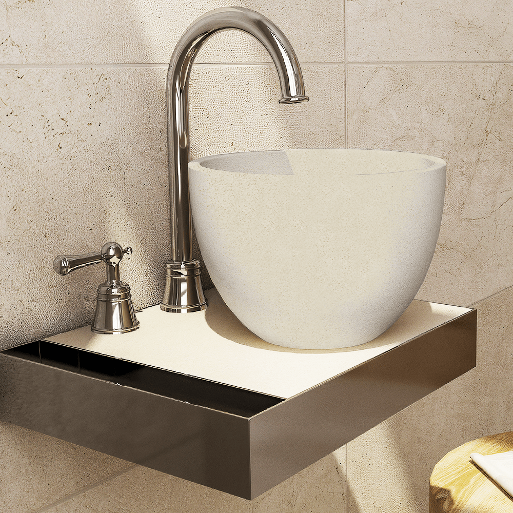 Humboldt Round Cast Concrete Vessel Sink - White Sandstone