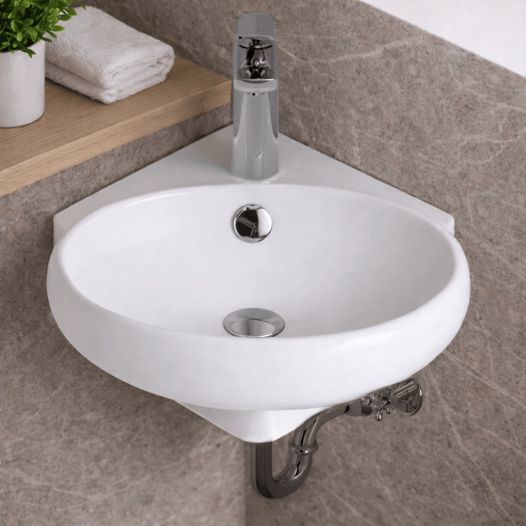 Junet Vitreous China Corner Wall-Mount Bathroom Sink