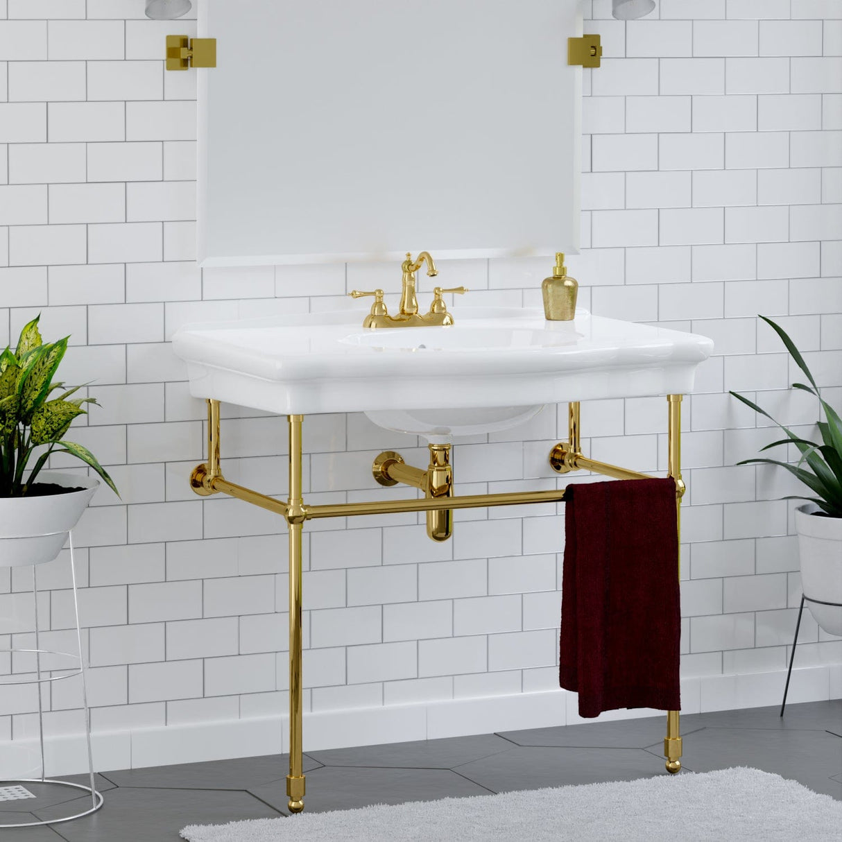 Keating Vitreous China Console Bathroom Sink with Brass Stand