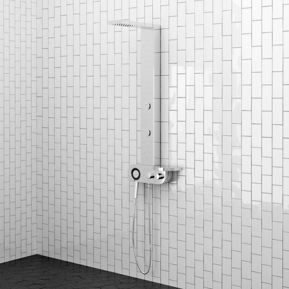 Kiden Pressure Balance Stainless Steel Shower Panel with Hand Shower - Polished Finish