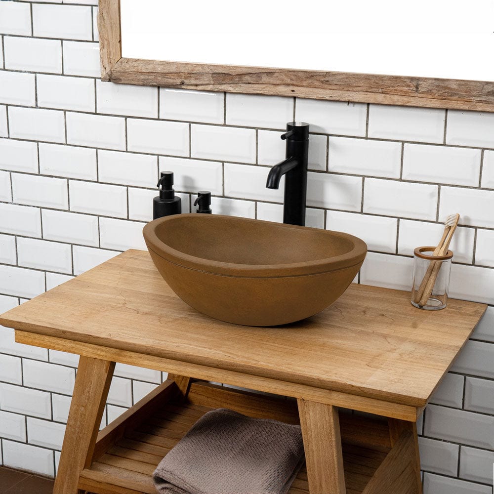 Large Danilo Cast Concrete Oval Vessel Sink - Vintage Brown