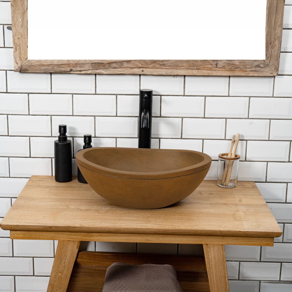 Large Danilo Cast Concrete Oval Vessel Sink - Vintage Brown