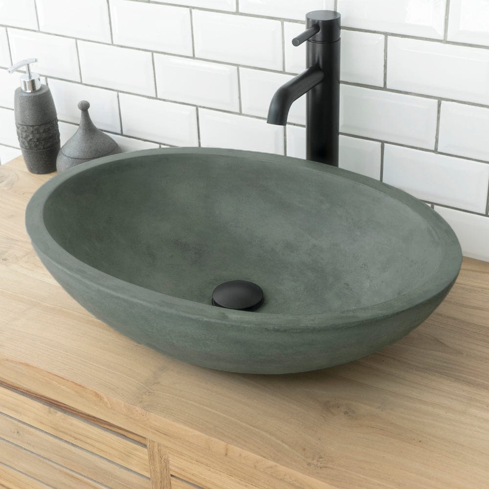 Large Lisman Oval Cast Concrete Vessel Sink - Copper Green