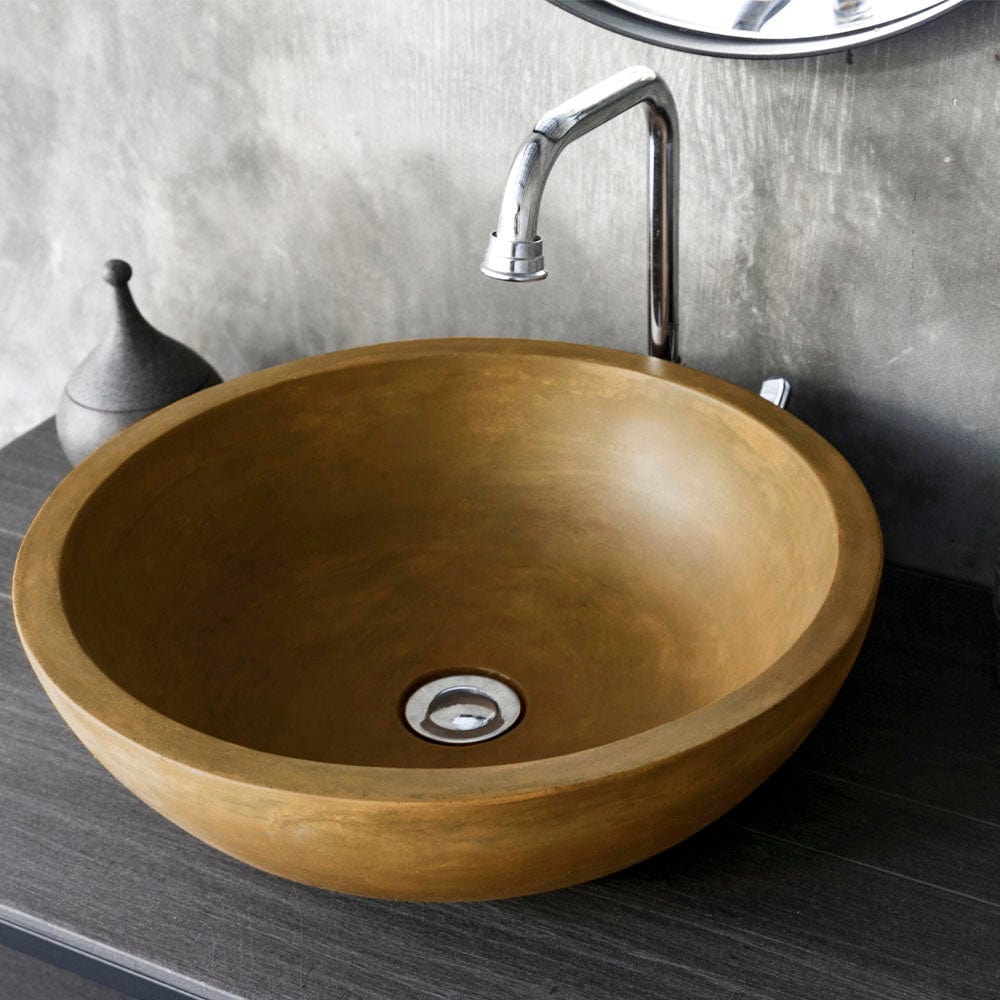 Large Sardis Round Cast Concrete Vessel Sink - Vintage Brown