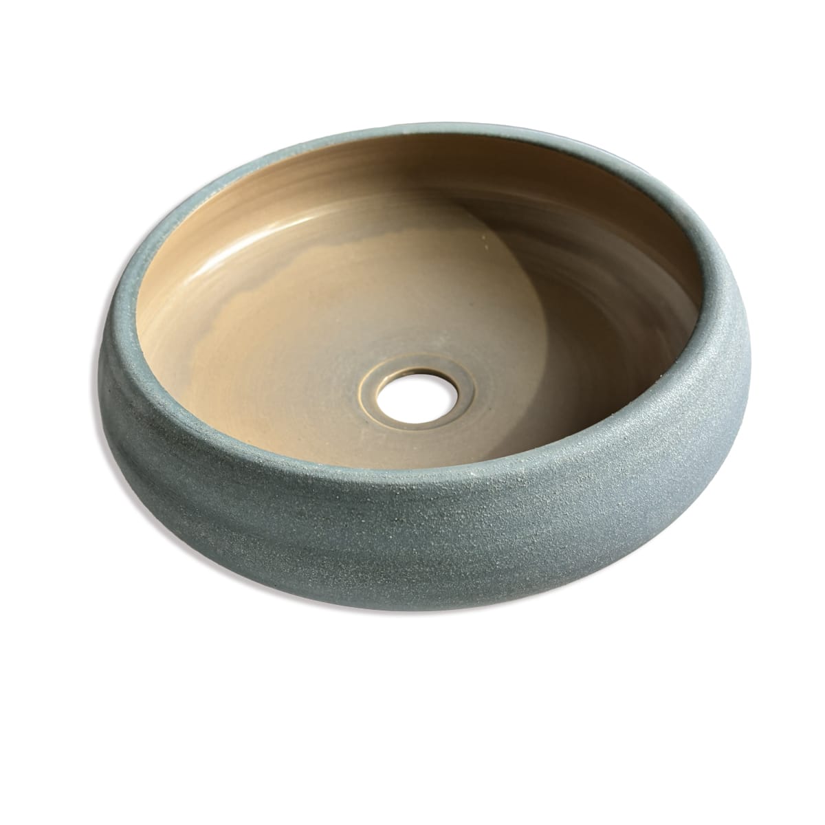 Marina Round Vessel Ceramic Concrete Sink - Satin Mocha Ceramic Interior with Aquamarine Exterior