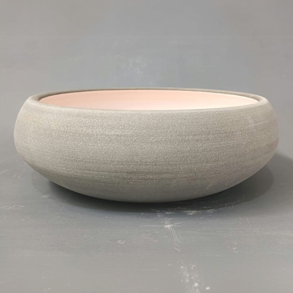 Marina Round Vessel Ceramic Concrete Sink - Satin White Ceramic Interior with Light Grey Exterior