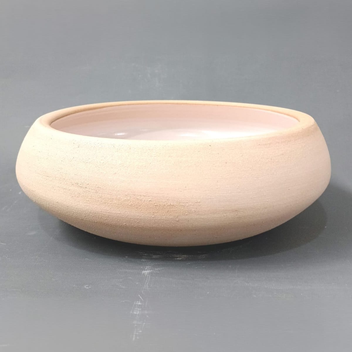 Marina Round Vessel Ceramic Concrete Sink - Satin White Ceramic Interior with Sand Exterior