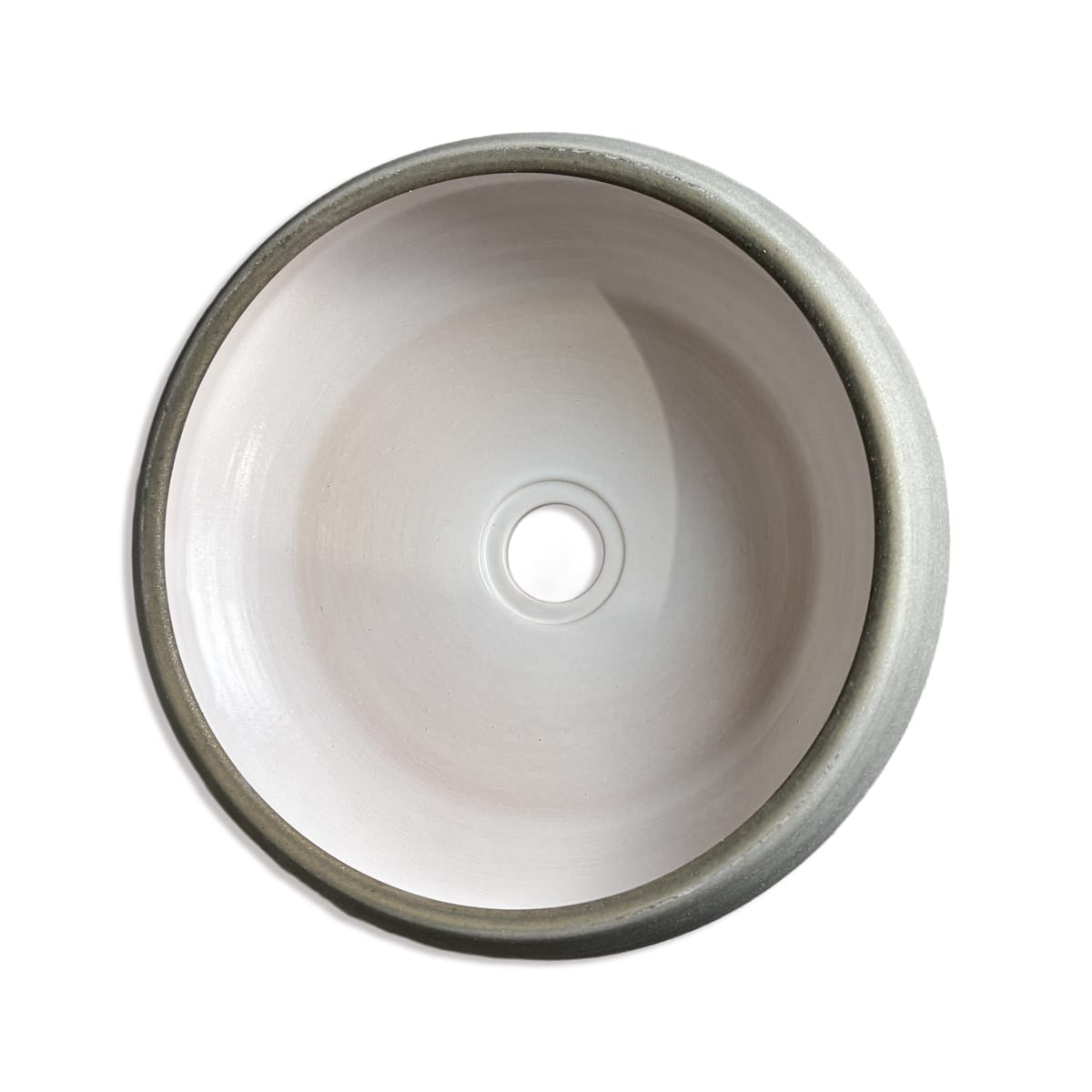 Marina Round Vessel Ceramic Concrete Sink - Smooth White Ceramic Interior with Textured Light Grey Exterior