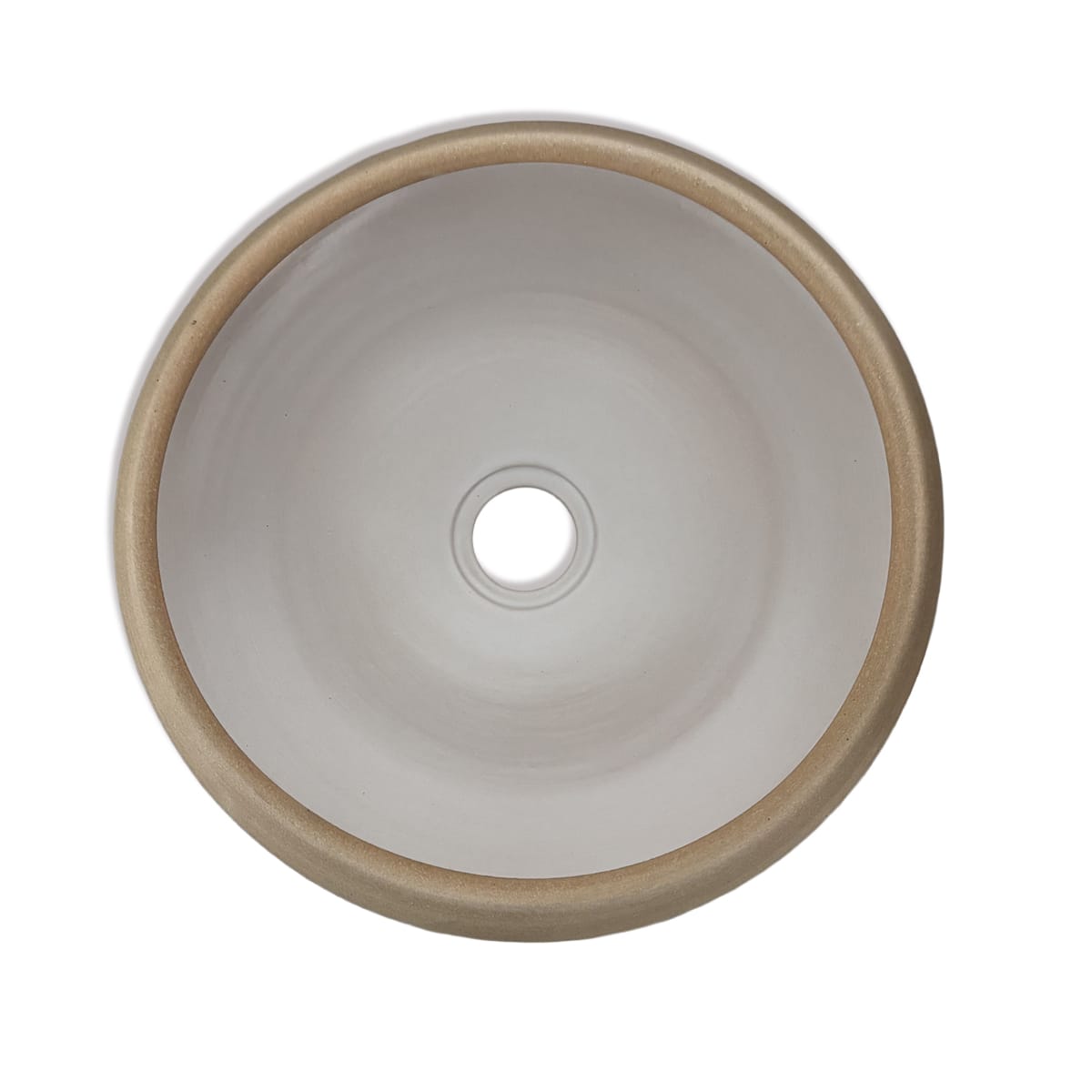 Marina Round Vessel Ceramic Concrete Sink - Smooth White Ceramic Interior with Textured Sand Exterior