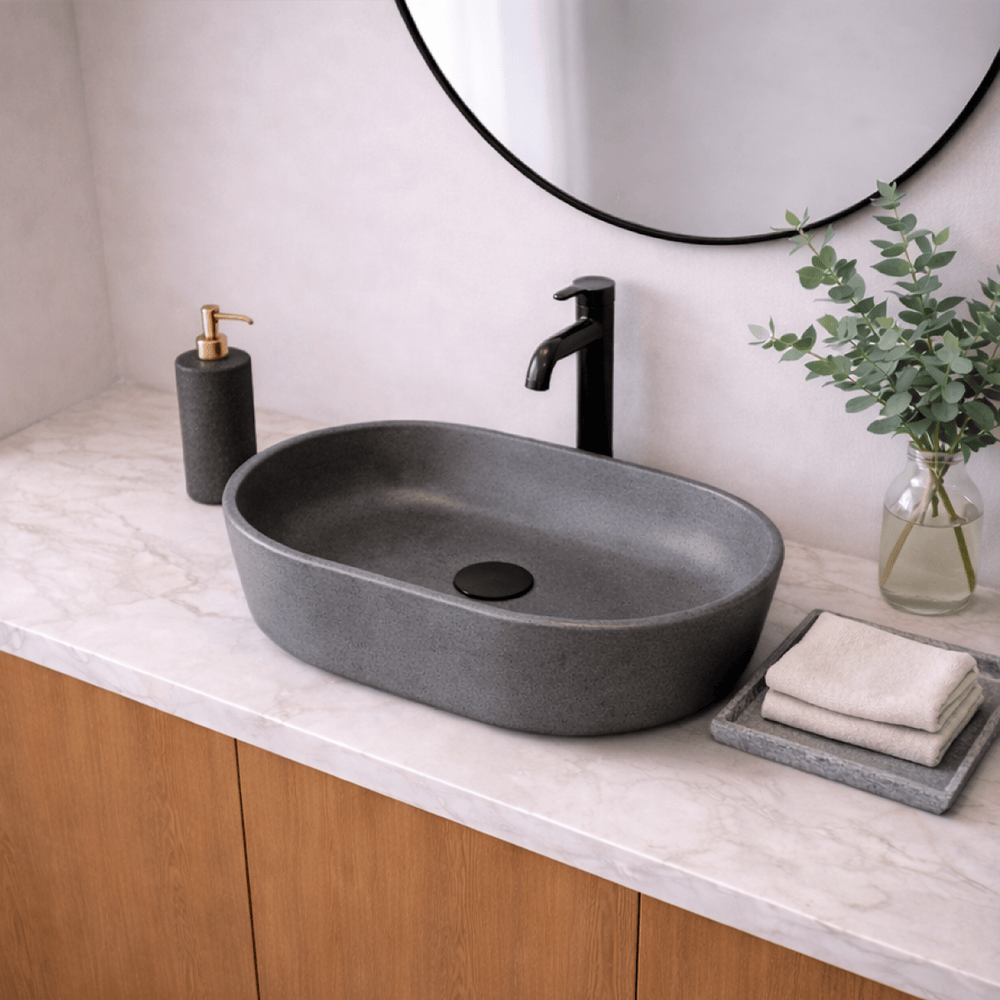 Marpen Oval Cast Concrete Vessel Sink - Dark Grey