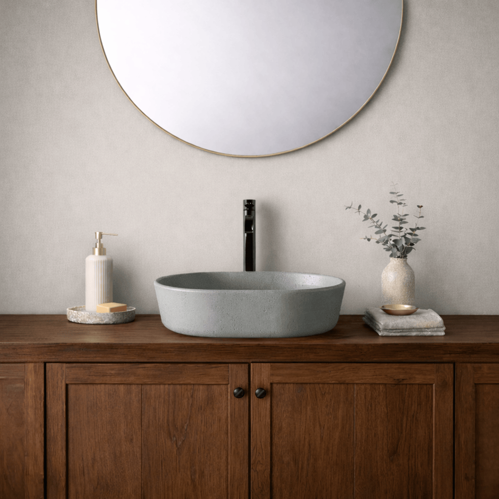 Marpen Oval Cast Concrete Vessel Sink - Light Grey