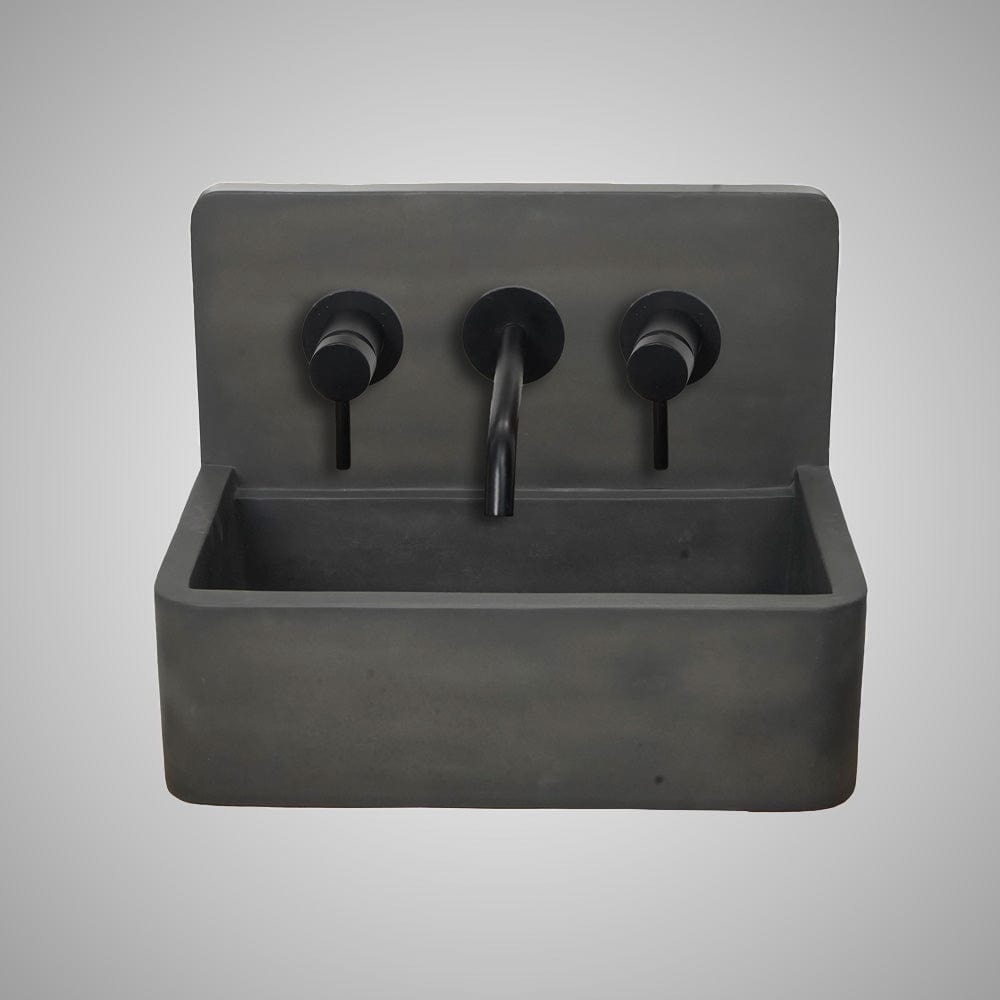 Matteo Concrete Wall-Mount Bathroom Sink with Sliding Natural Wood Tray - Dusk Grey