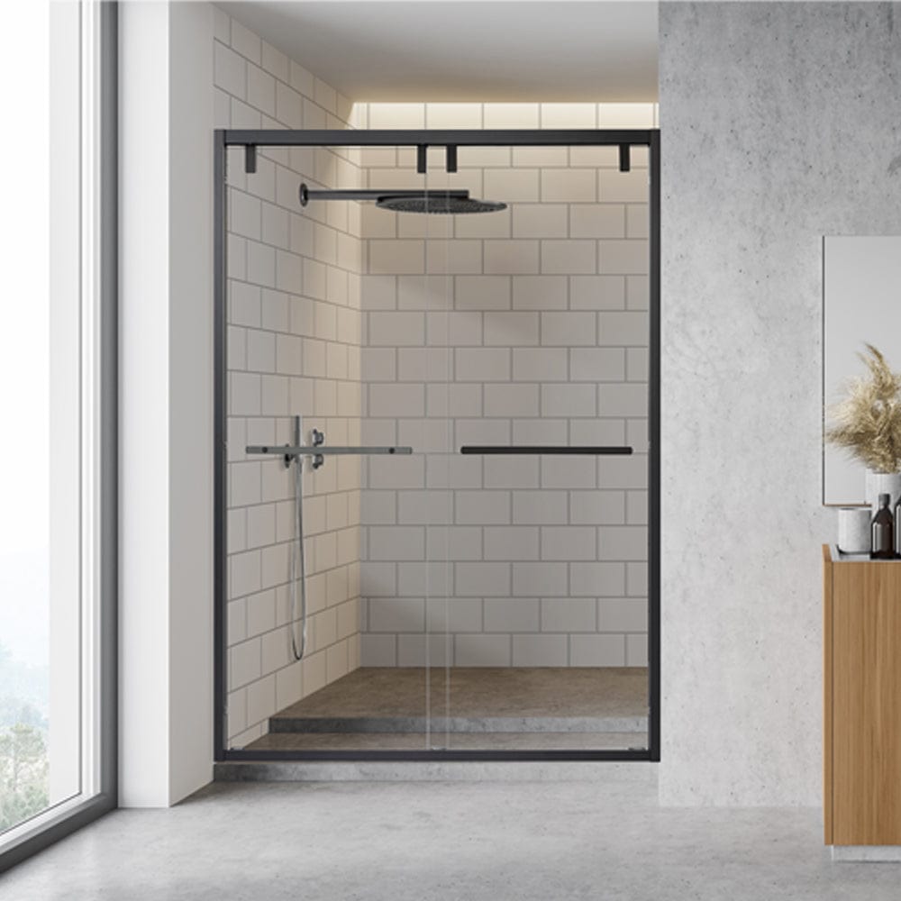 Maxwell 52" W x 76" H By Pass Semi Frameless Shower Door in Matte Black with Clear Glass