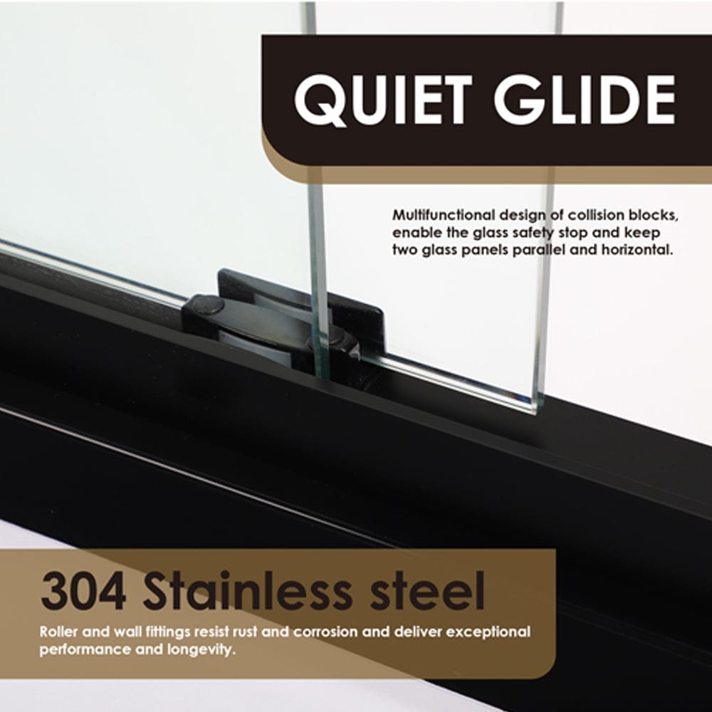 Maxwell 52" W x 76" H By Pass Semi Frameless Shower Door in Matte Black with Clear Glass