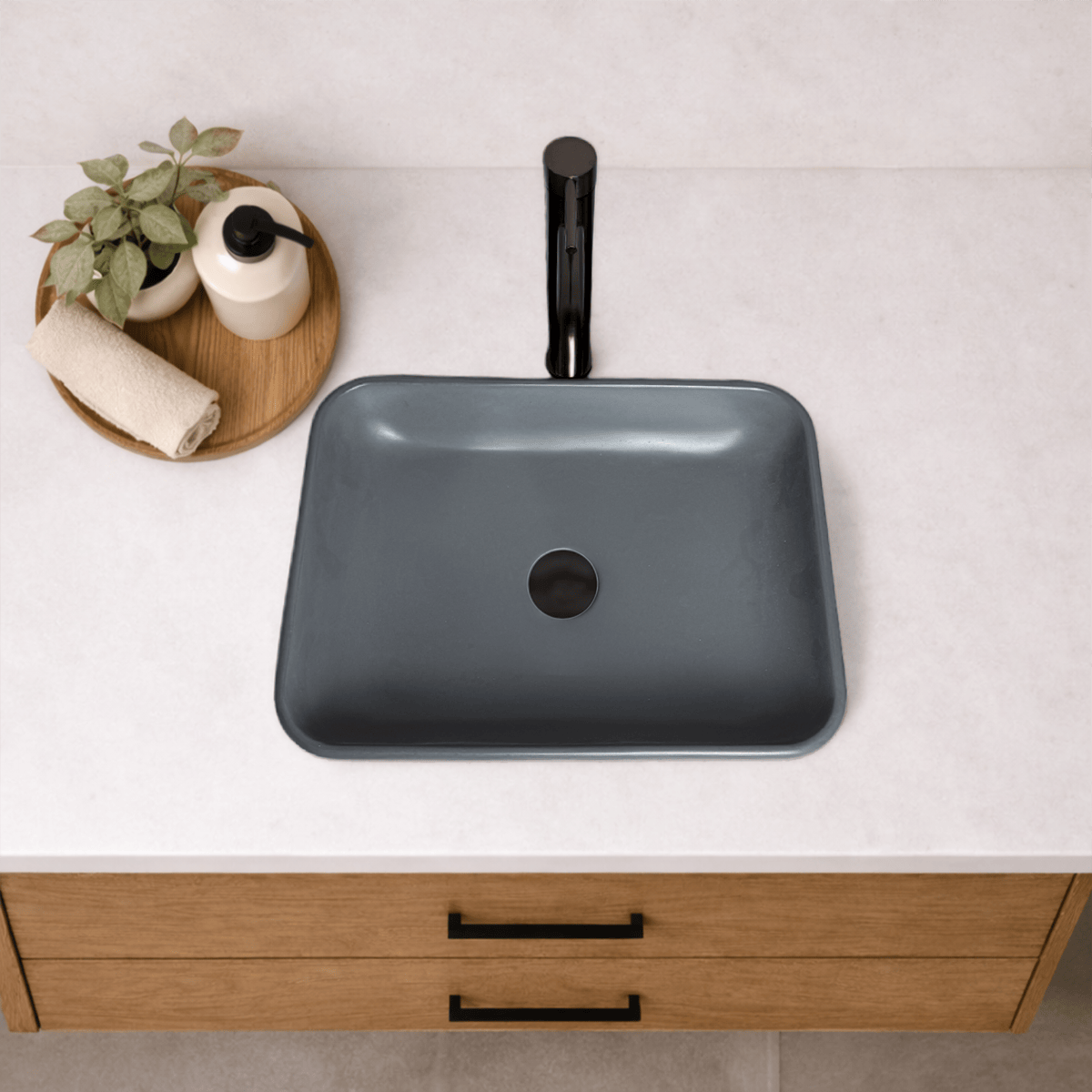 Narter Rectangular Cast Concrete Vessel Sink - Dark Grey