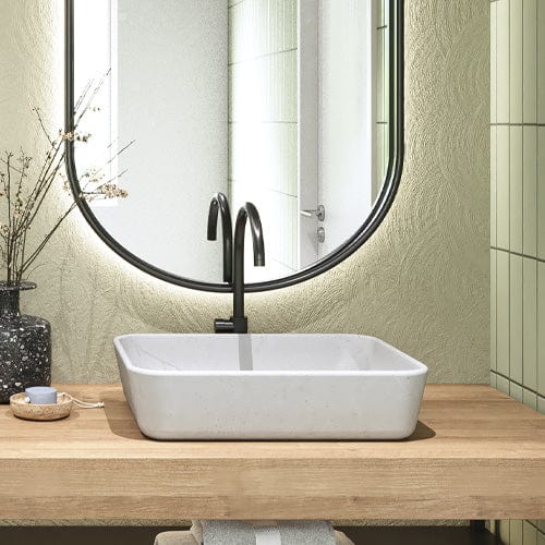 Narter Rectangular Cast Concrete Vessel Sink - White